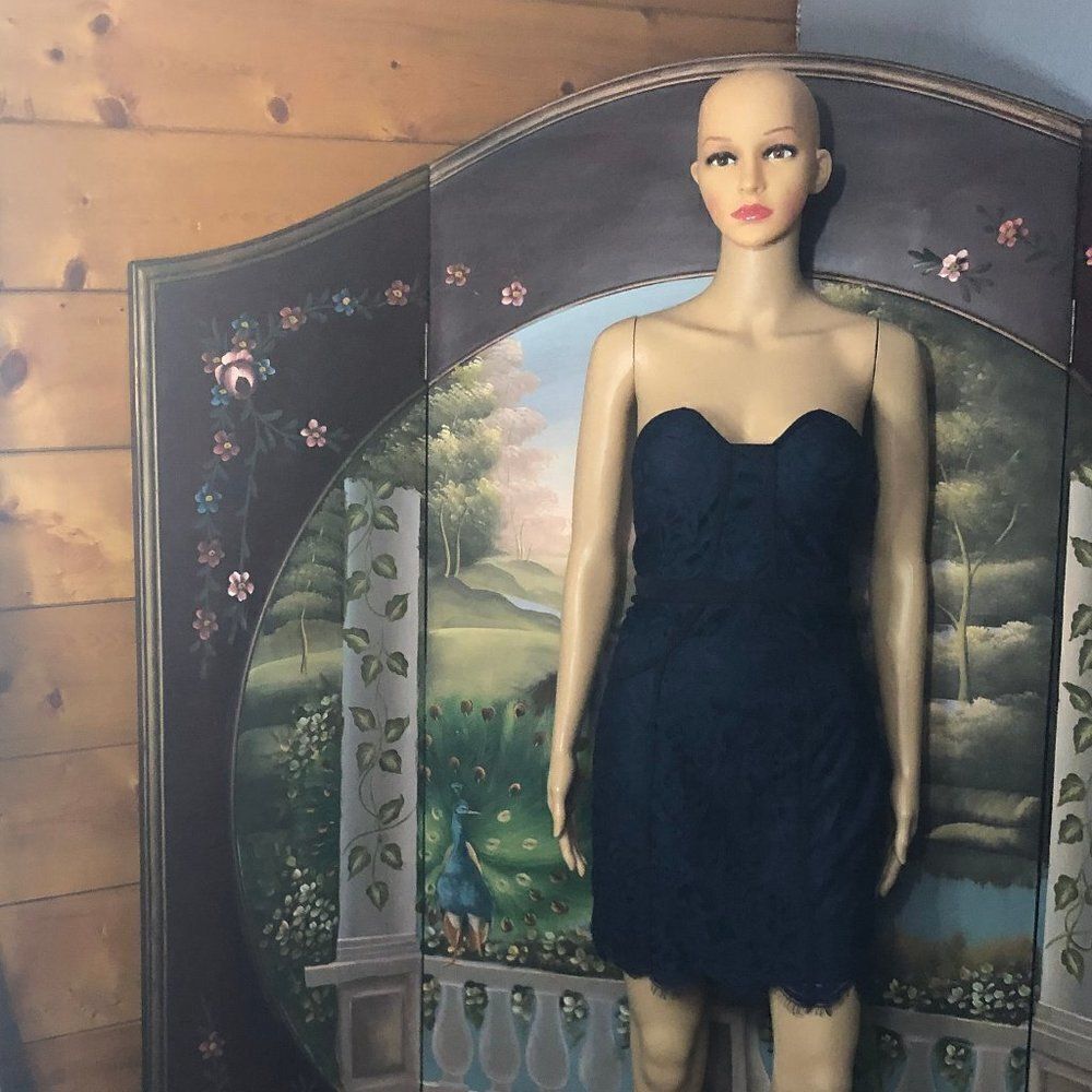 Xtaren Navy Blue Lace Sweetheart Neckline Dress Sz. L